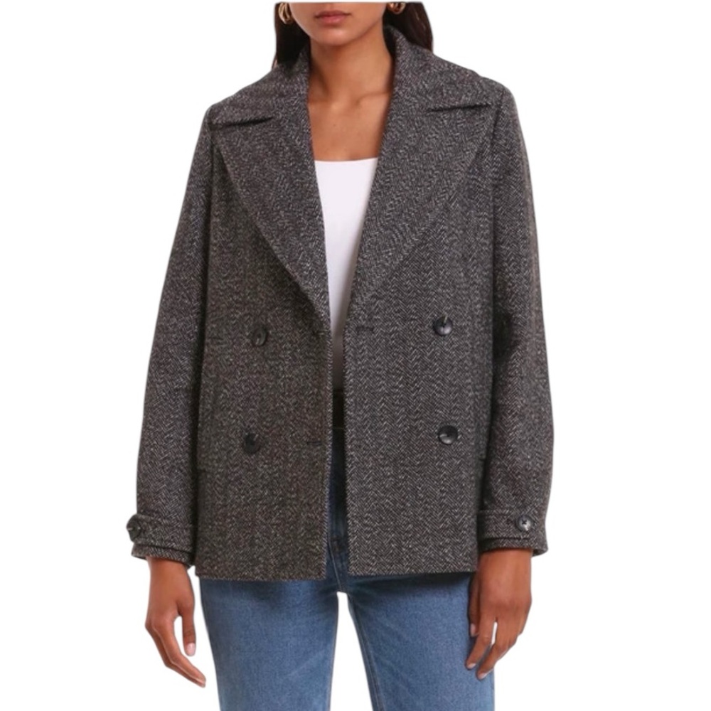 AVEC LES FILLES black chevron double breasted short peacoat Small S NEW NWT